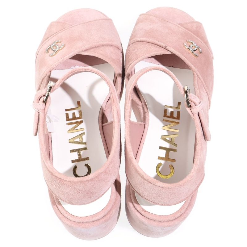 Chanel Platform Sandals Pink Nubuck