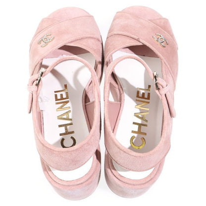Chanel Platform Sandals Pink Nubuck