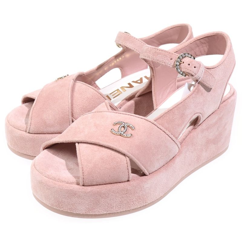 Chanel Platform Sandals Pink Nubuck