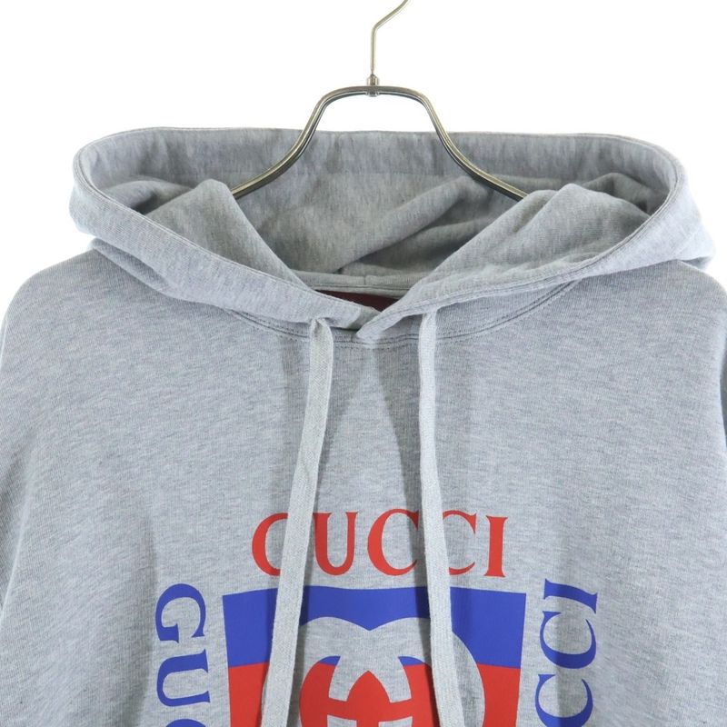 Gucci Hoodie Logo Print Pullover Sweatshirt Gray Sweater