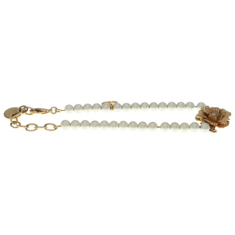 Dior Faux Pearl Flower Bracelet Gold