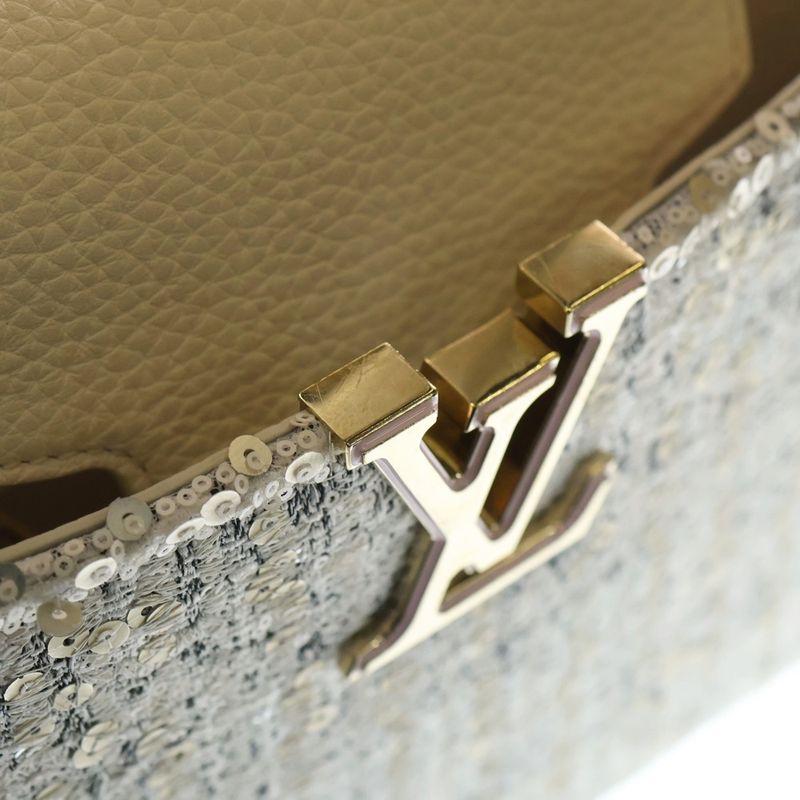 Louis Vuitton Capucines BB 2-Way Shoulder Bag White Tweed Leather