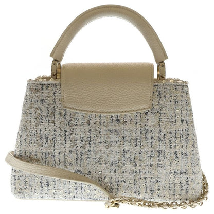 Louis Vuitton Capucines BB 2-Way Shoulder Bag White Tweed Leather
