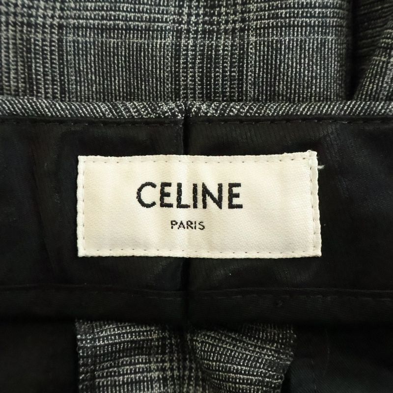 Celine Jaggy Check Wool Slack Pants Gray