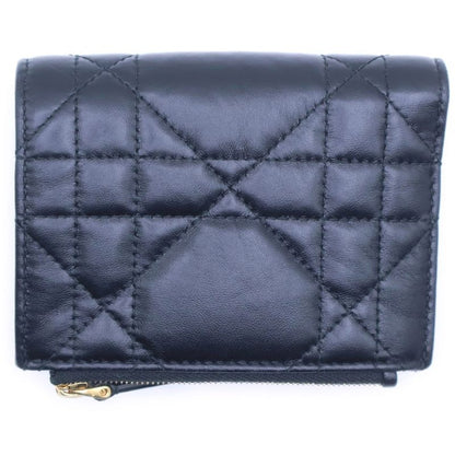 Dior Caro Dahlia Compact Wallet Bifold Black Lambskin