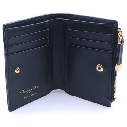 Dior Caro Dahlia Compact Wallet Bifold Black Lambskin