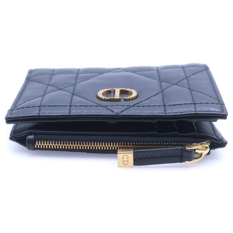 Dior Caro Dahlia Compact Wallet Bifold Black Lambskin