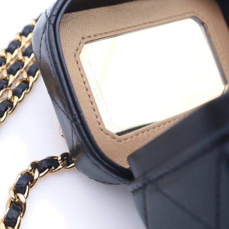 Chanel CC Logo Quilted Lambskin Leather Vanity Chain Shoulder Bag Black