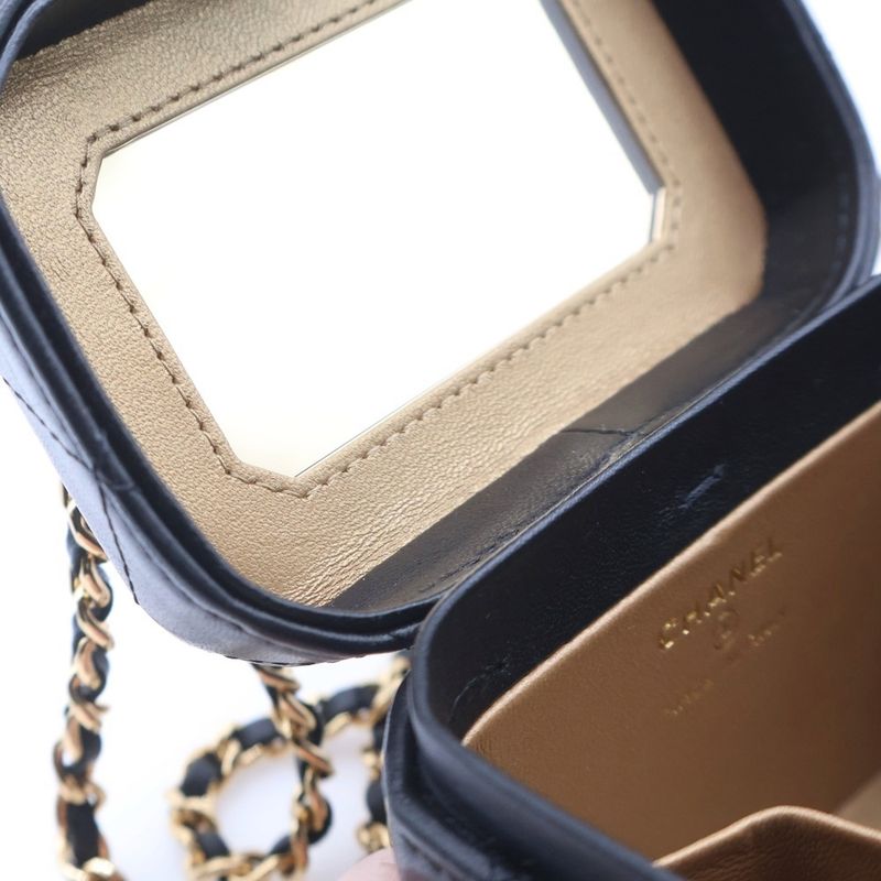 Chanel Quilted Mini Vanity Shoulder Bag Black Lambskin Gold