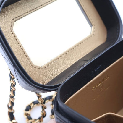 Chanel Quilted Mini Vanity Shoulder Bag Black Lambskin Gold