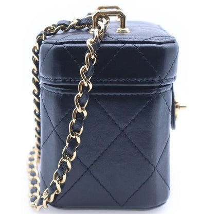 Chanel Quilted Mini Vanity Shoulder Bag Black Lambskin Gold