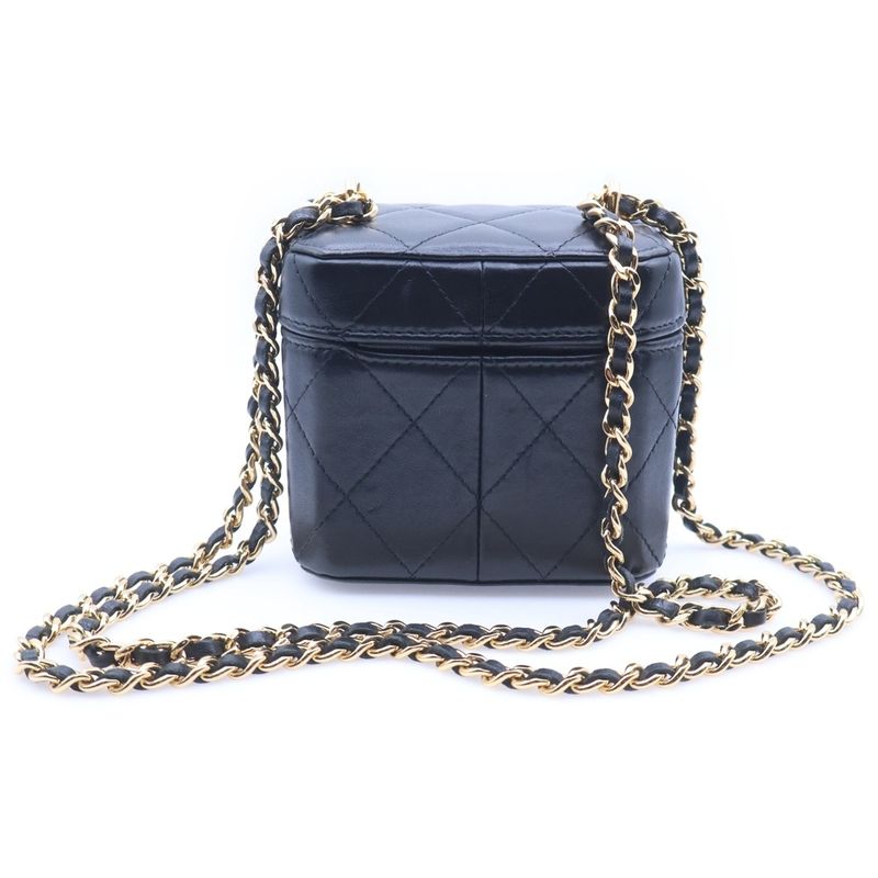 Chanel Quilted Mini Vanity Shoulder Bag Black Lambskin Gold