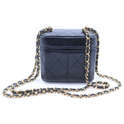 Chanel Quilted Mini Vanity Shoulder Bag Black Lambskin Gold