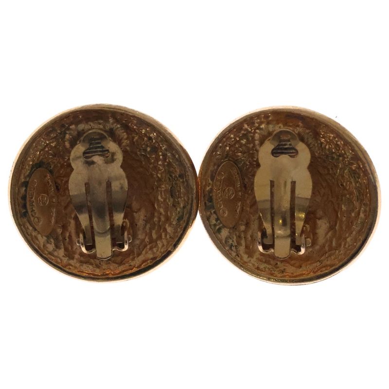 Chanel Medallion Logo Earrings Gold Vintage