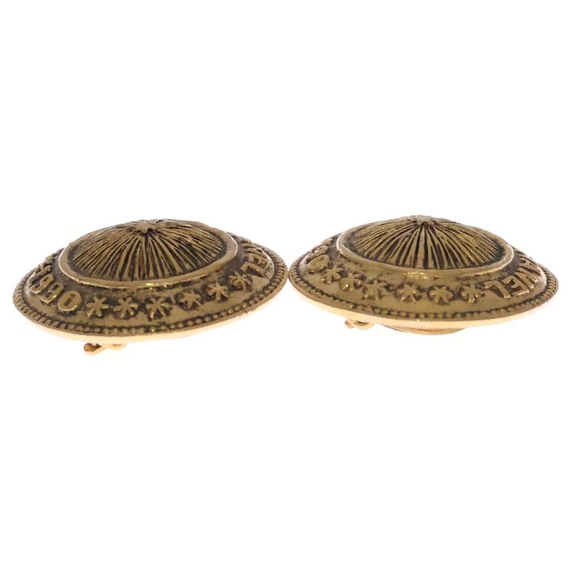 Chanel Medallion Logo Earrings Gold Vintage
