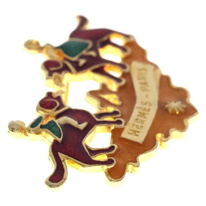 Hermes Cloisonne Dog and Girl Brooch Gold