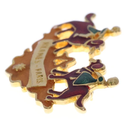 Hermes Cloisonne Dog and Girl Brooch Gold