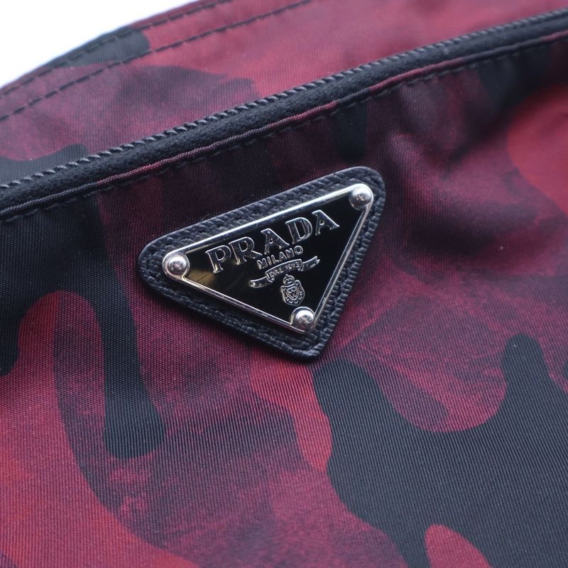 Prada Nylon Shoulder Back Mini Bag Red Black Silver