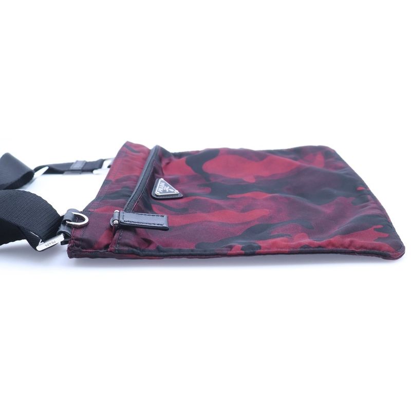 Prada Nylon Shoulder Back Mini Bag Red Black Silver