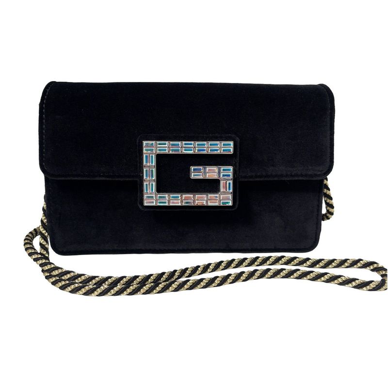 Gucci Shoulder Bag 2-Way Clutch Broadway Black Velvet Bag with Square