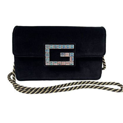 Gucci Shoulder Bag 2-Way Clutch Broadway Black Velvet Bag with Square