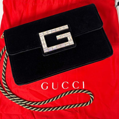 Gucci Shoulder Bag 2-Way Clutch Broadway Black Velvet Bag with Square