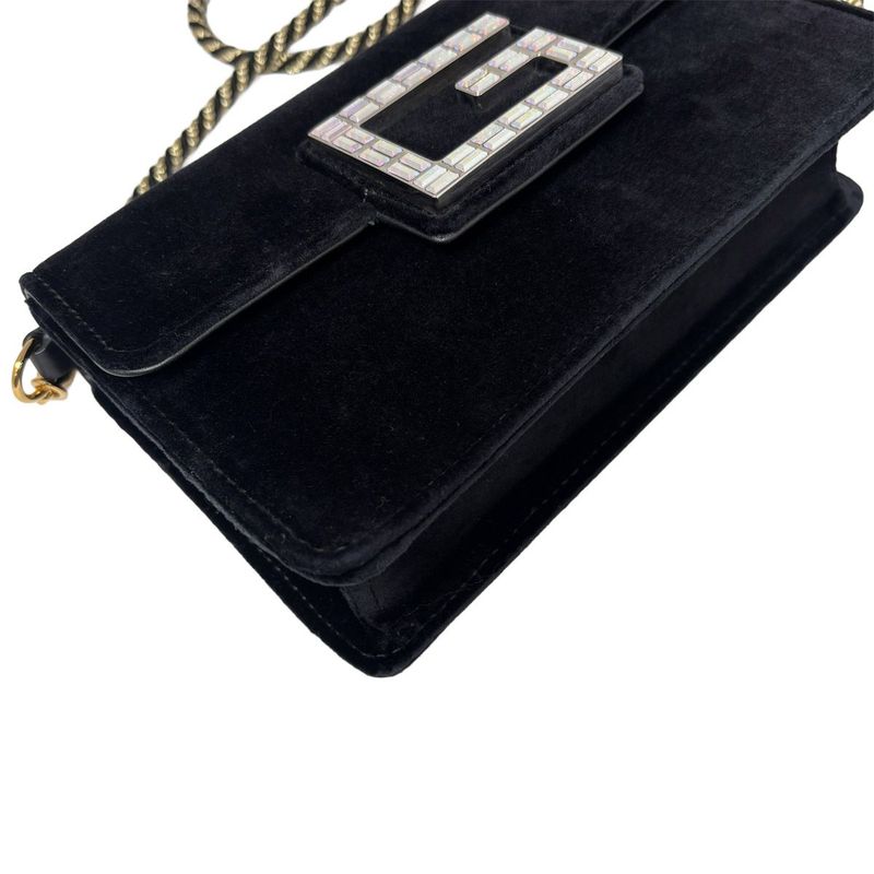 Gucci Shoulder Bag 2-Way Clutch Broadway Black Velvet Bag with Square