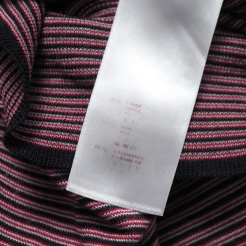 Louis Vuitton Knit Top XS LV Logo Embroidery Zip Up High Red Navy Border Pattern