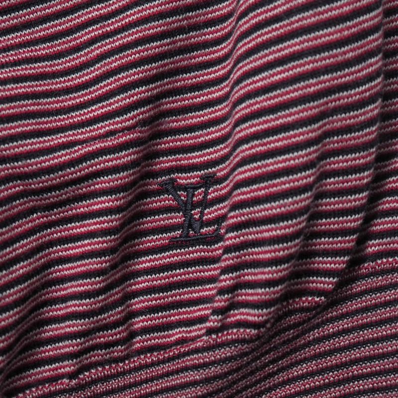Louis Vuitton Knit Top XS LV Logo Embroidery Zip Up High Red Navy Border Pattern