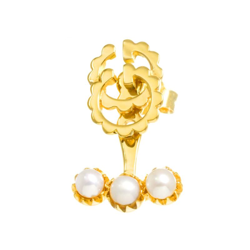 Gucci GG Running Logo Baby Pearl Earrings 18K YG Yellow Gold