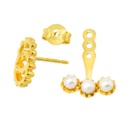 Gucci GG Running Logo Baby Pearl Earrings 18K YG Yellow Gold