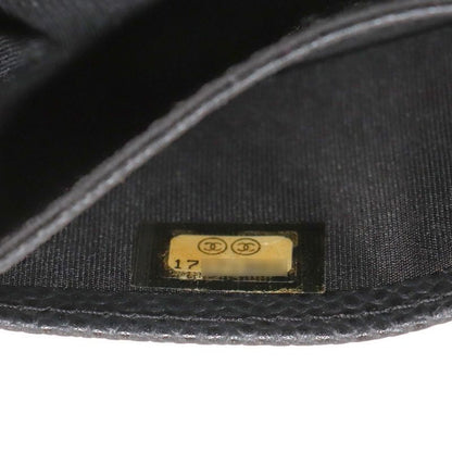 Chanel Card Case Business Holder Caviar Leather Black Silver Coco