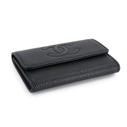 Chanel Card Case Business Holder Caviar Leather Black Silver Coco