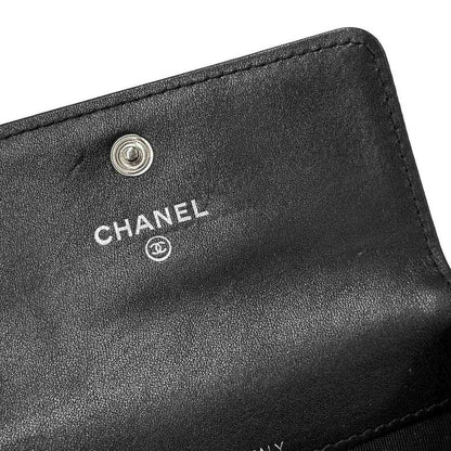 Chanel Card Case Business Holder Caviar Leather Black Silver Coco