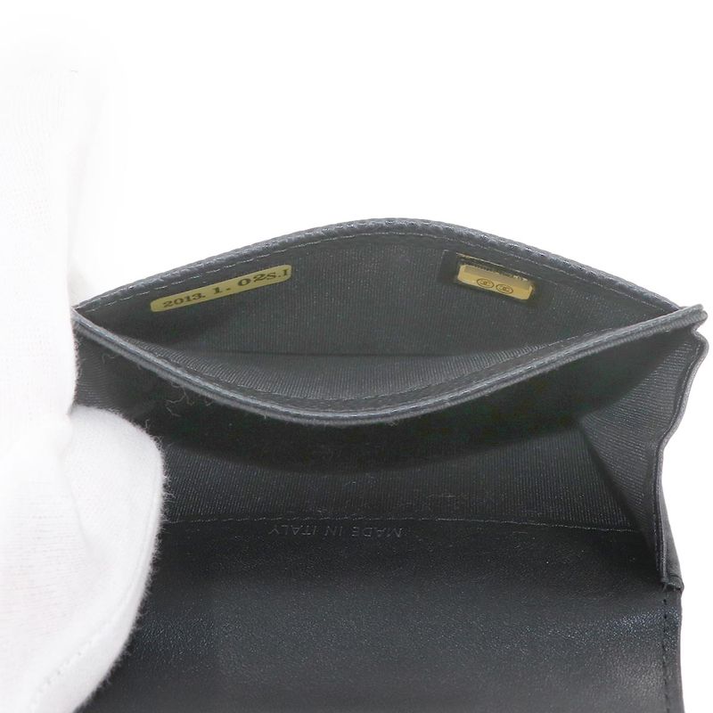 Chanel Card Case Business Holder Caviar Leather Black Silver Coco