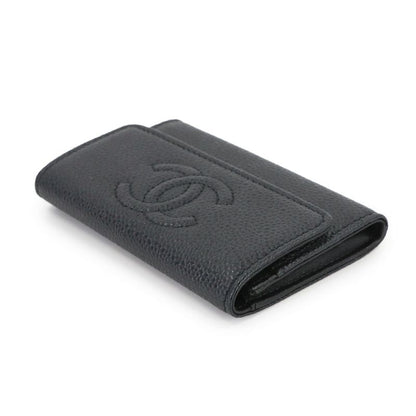 Chanel Card Case Business Holder Caviar Leather Black Silver Coco