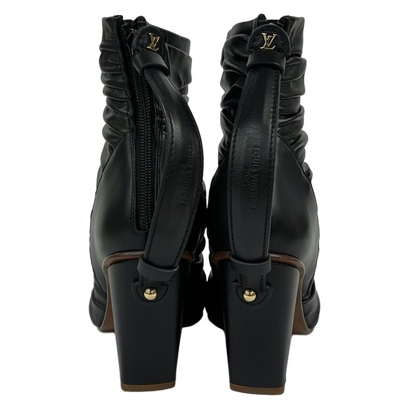 Louis Vuitton Short Boots 37 Olympia Black Center Seam Gathered Leather