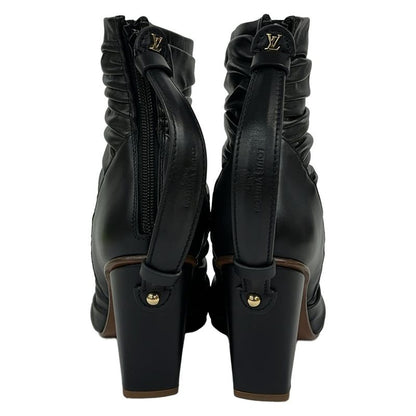 Louis Vuitton Short Boots 37 Olympia Black Center Seam Gathered Leather