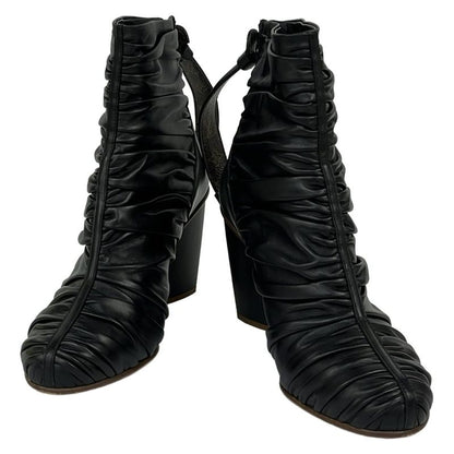 Louis Vuitton Short Boots 37 Olympia Black Center Seam Gathered Leather