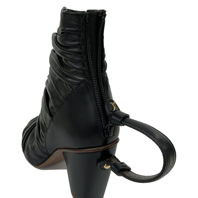 Louis Vuitton Short Boots 37 Olympia Black Center Seam Gathered Leather