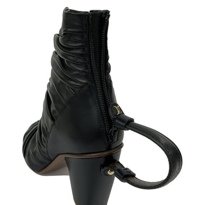 Louis Vuitton Short Boots 37 Olympia Black Center Seam Gathered Leather