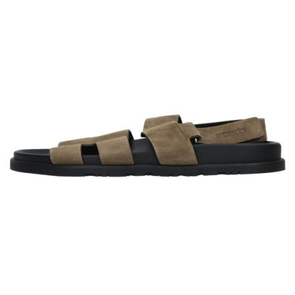 Hermes Genius Suede Leather Sandals 44 Black Khaki