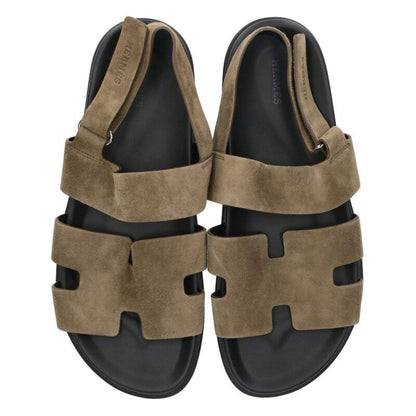 Hermes Genius Suede Leather Sandals 44 Black Khaki
