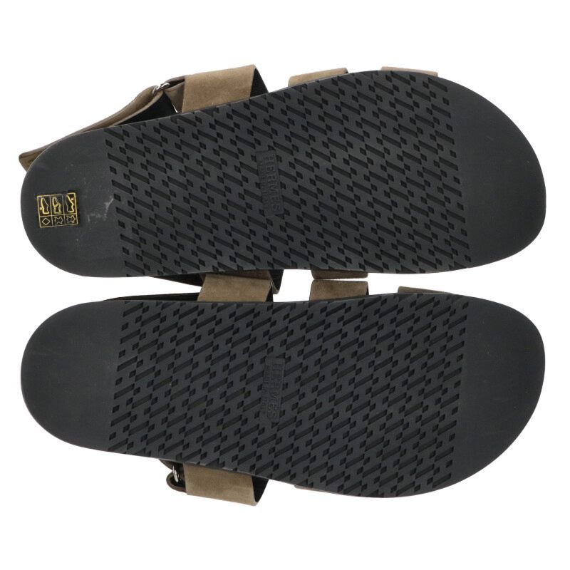 Hermes Genius Suede Leather Sandals 44 Black Khaki