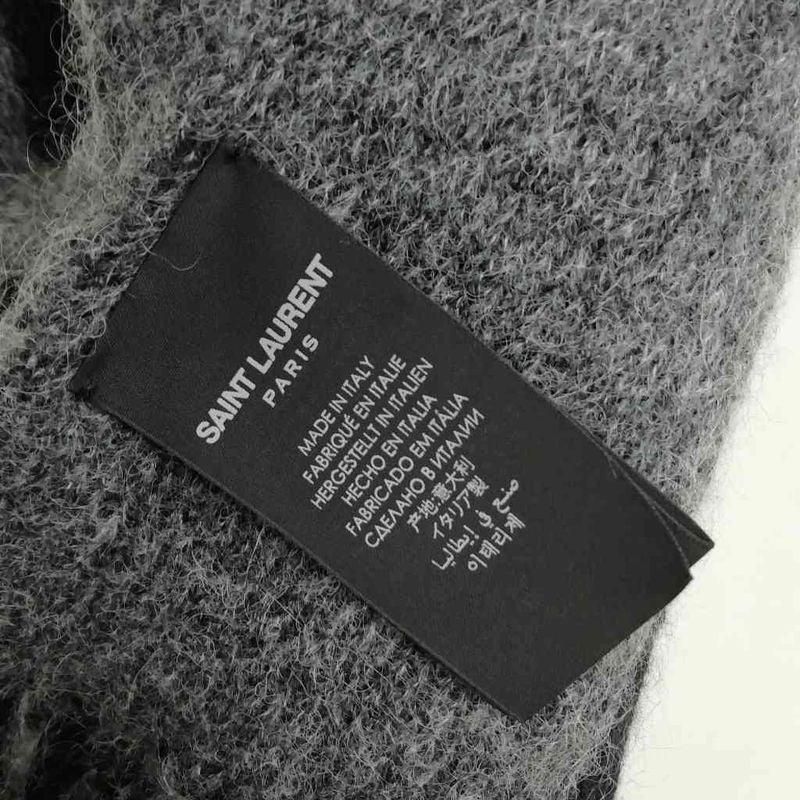 Saint Laurent Paris Logo Fringe Scarf Wool Mohair Alpaca Black Gray