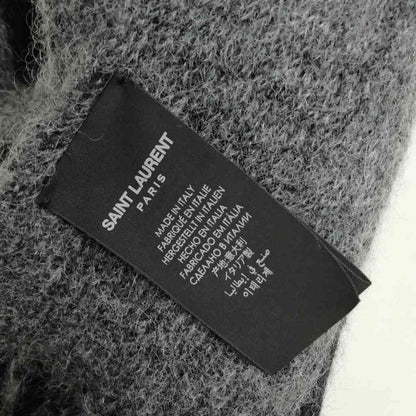 Saint Laurent Paris Logo Fringe Scarf Wool Mohair Alpaca Black Gray