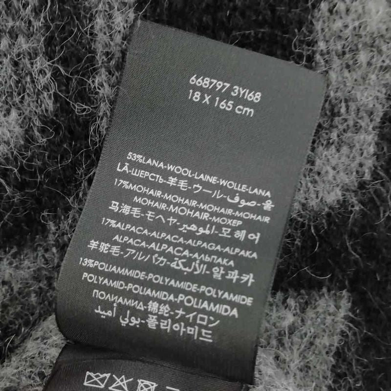 Saint Laurent Paris Logo Fringe Scarf Wool Mohair Alpaca Black Gray