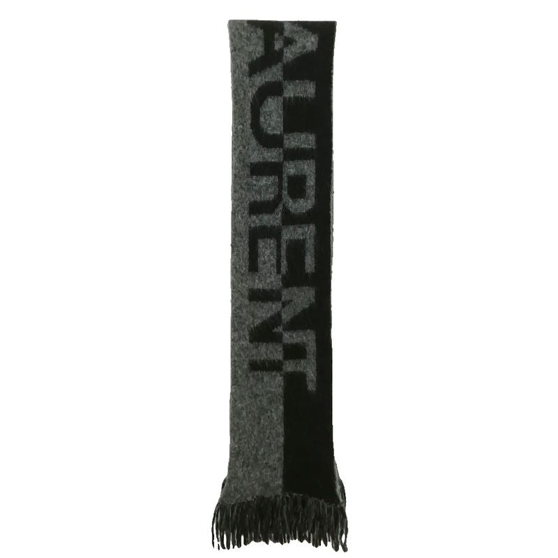 Saint Laurent Paris Logo Fringe Scarf Wool Mohair Alpaca Black Gray