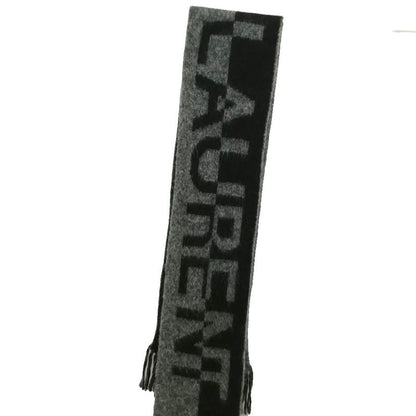 Saint Laurent Paris Logo Fringe Scarf Wool Mohair Alpaca Black Gray