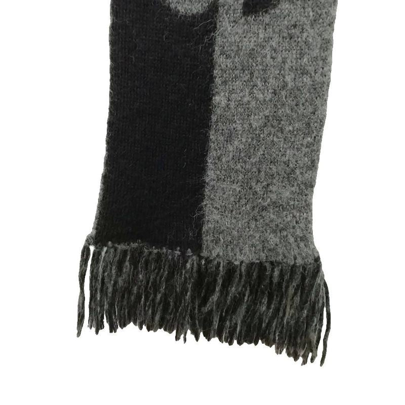 Saint Laurent Paris Logo Fringe Scarf Wool Mohair Alpaca Black Gray